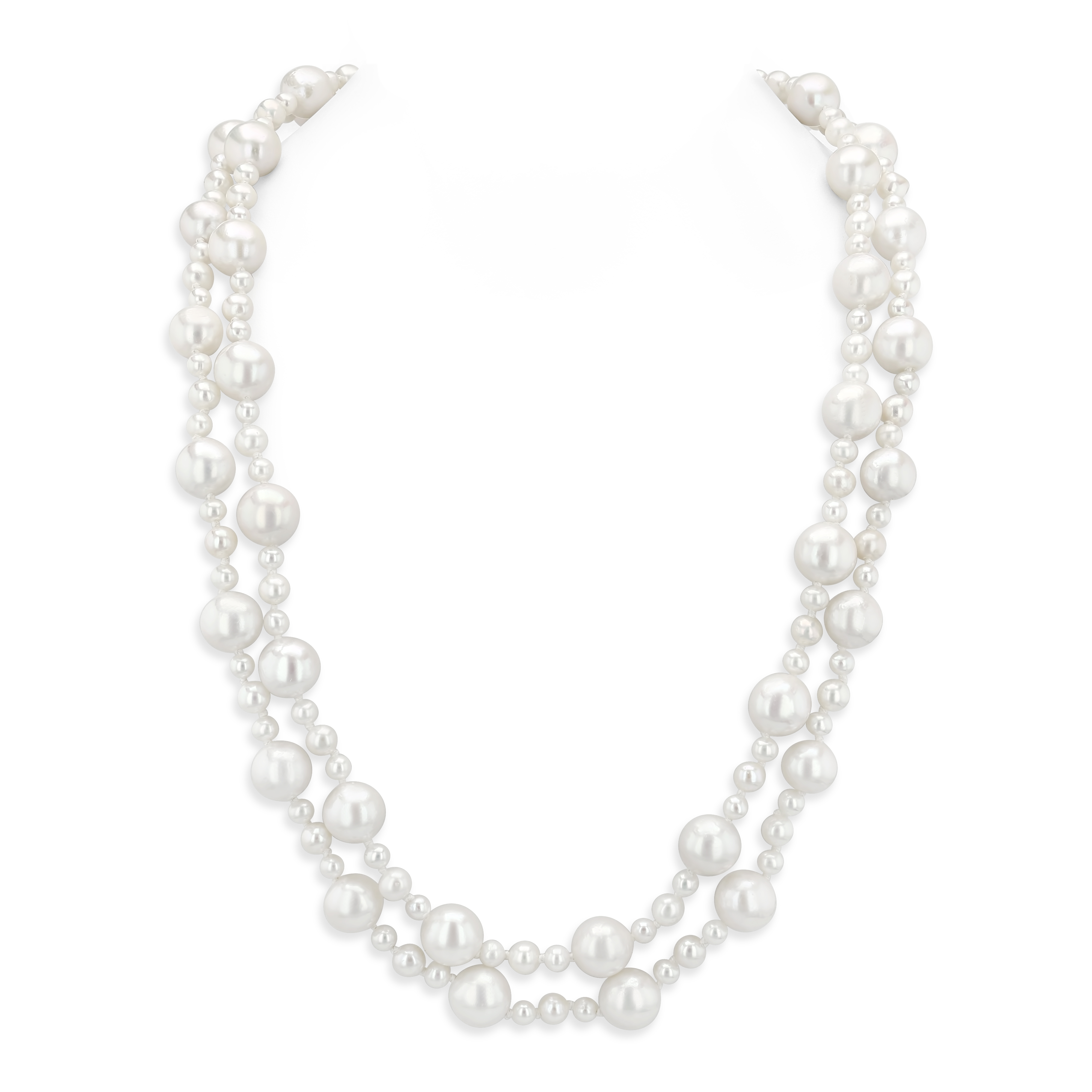 3-8mm White Freshwater Double Pearl Necklace - AAA Quality