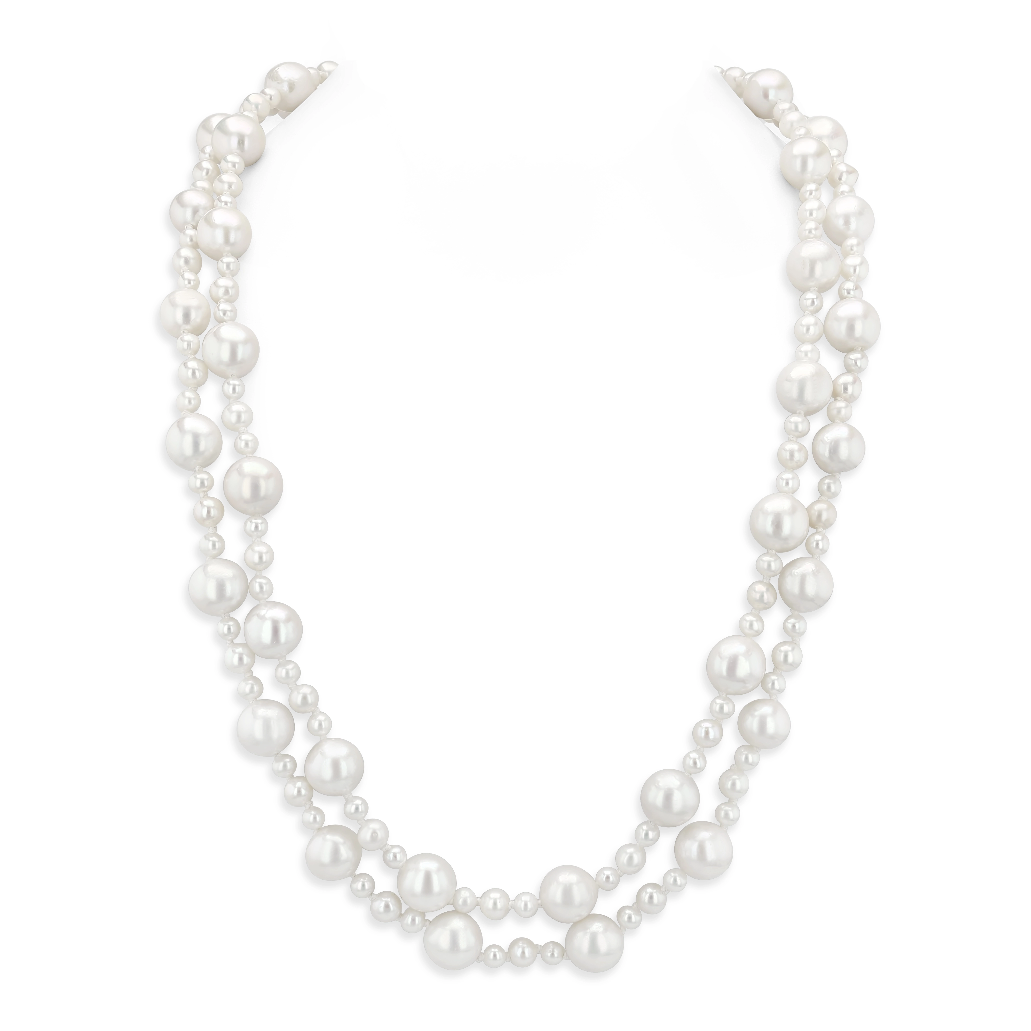 3-8mm White Freshwater Double Pearl Necklace - AAA Quality