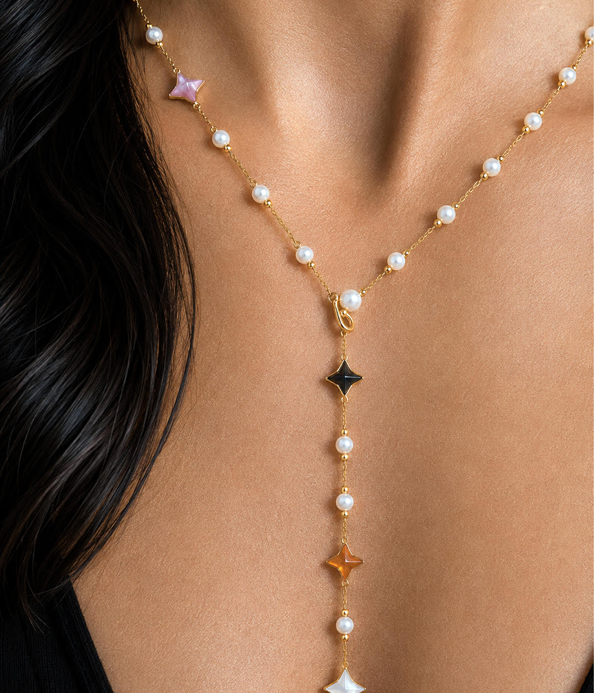White Freshwater Pearl Anika Necklace - Model Image