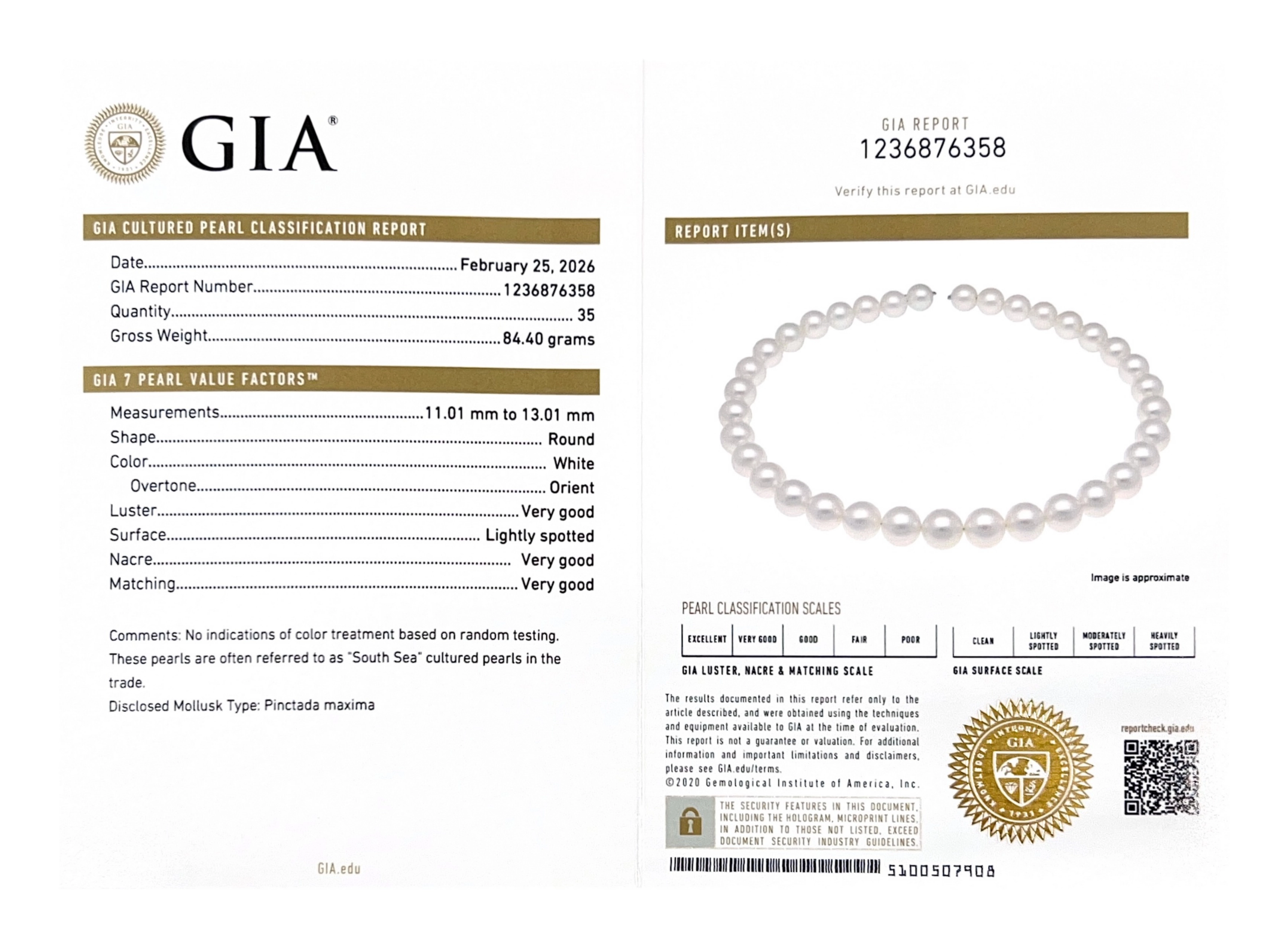 11-13mm White South Sea Pearl Necklace - GIA Certified