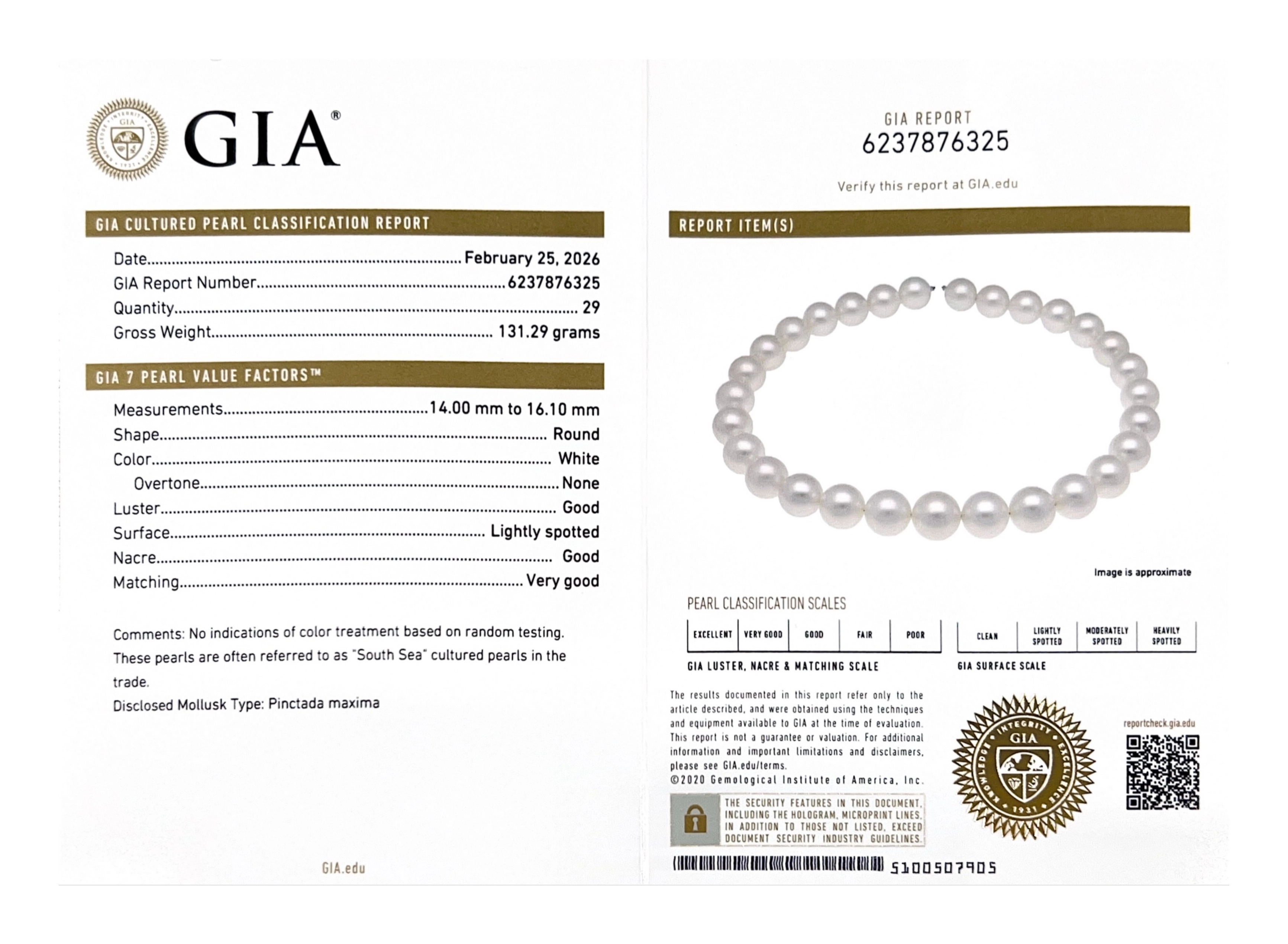 14-16mm White South Sea Pearl Necklace - GIA Certified