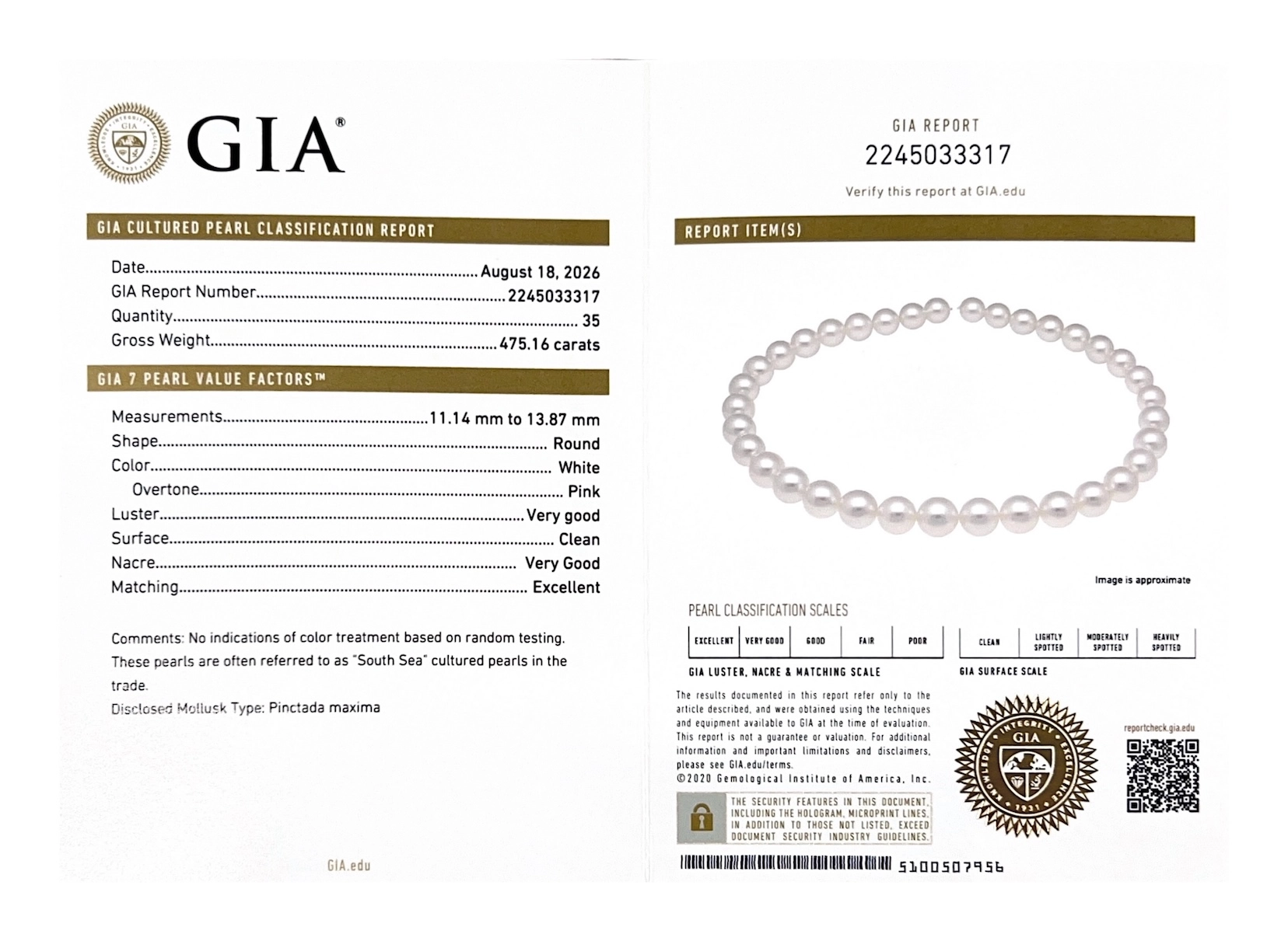 11-13mm White South Sea Round Pearl Necklace AAAA Quality - GIA Certified