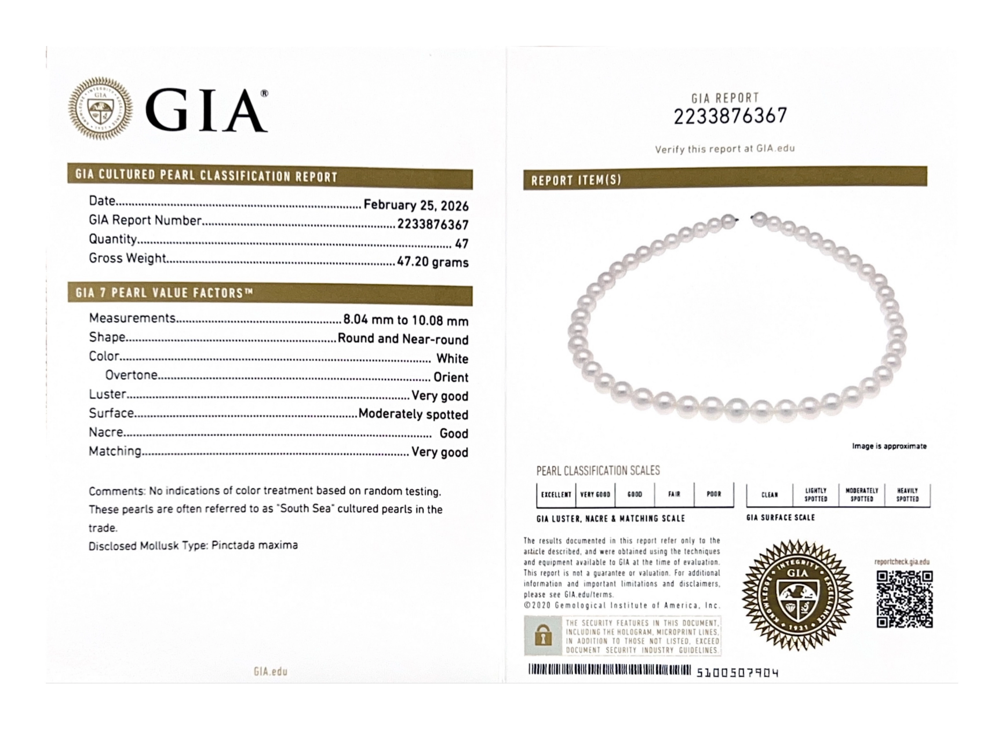 8-10mm White South Sea Pearl Necklace - GIA Certified