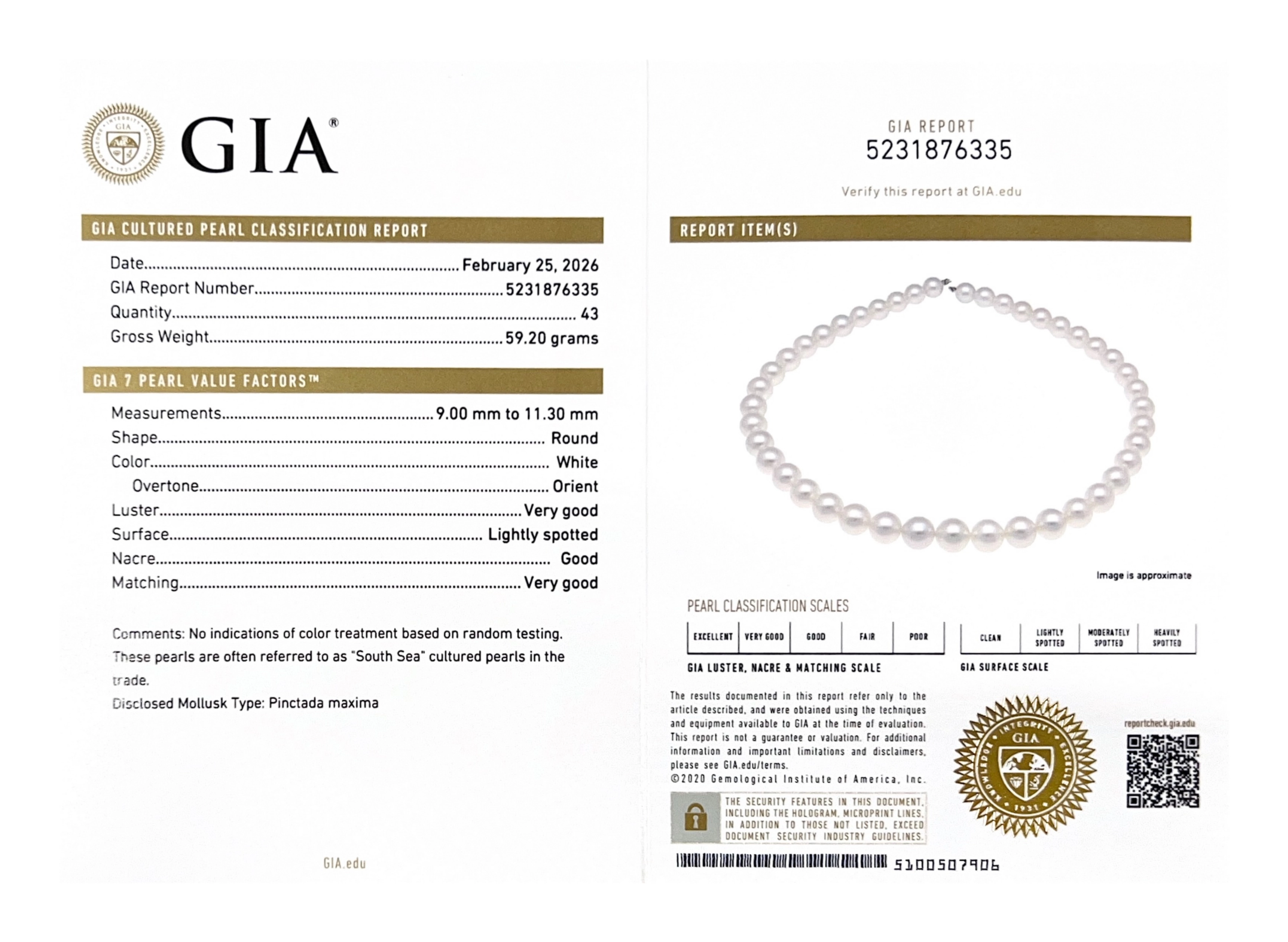 9-11mm White South Sea Pearl Necklace - GIA Certified