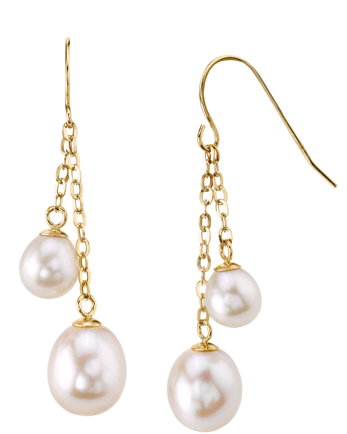 14K Gold Freshwater Pearl Double Drop Tincup Juliana Earrings