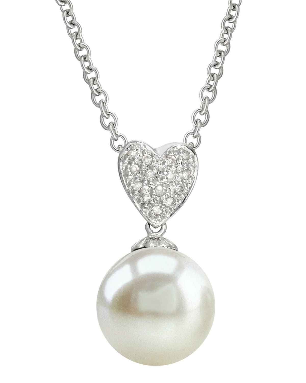 Heart-Shape White Freshwater Pearl & Diamond Pendant