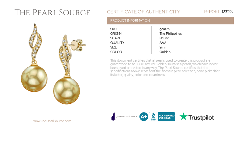 Golden South Sea Pearl & Diamond Suzanna Earrings-Certificate