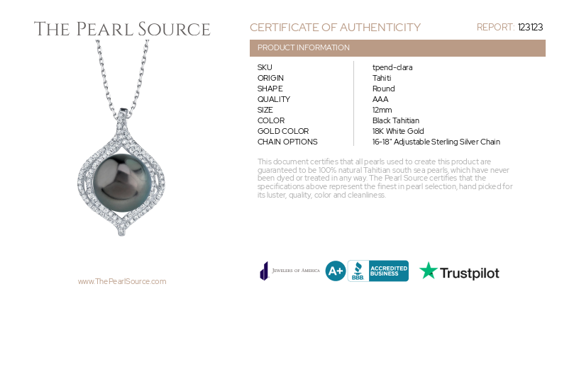 Tahitian South Sea Pearl & Diamond Clara Pendant-Certificate