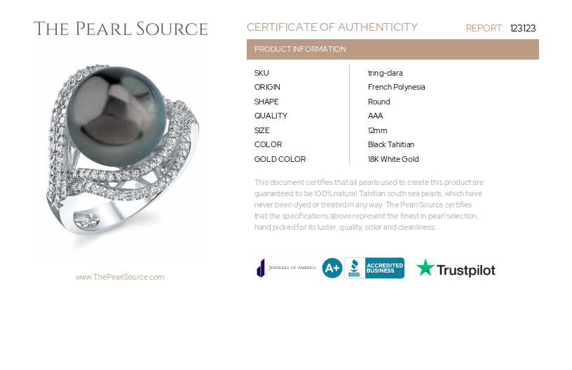 Tahitian South Sea Pearl & Diamond Clara Ring-Certificate