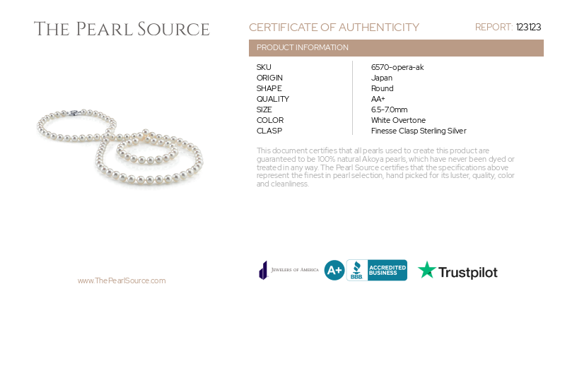 6.5-7.0mm Opera Length Japanese Akoya Pearl Necklace-Certificate