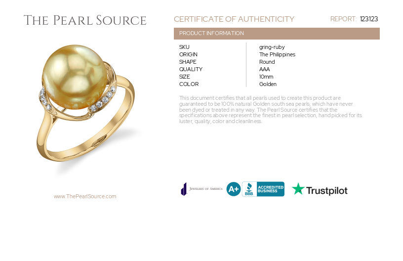 Golden Pearl & Diamond Ruby Ring-Certificate