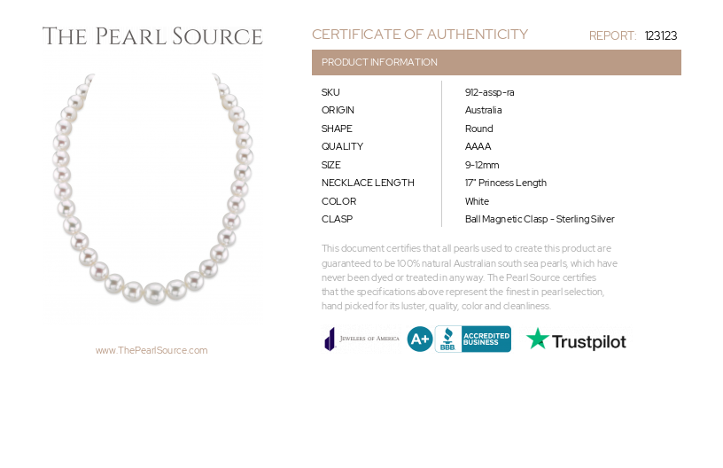 9-12mm White South Sea Pearl Necklace-AAAA Quality-Certificate