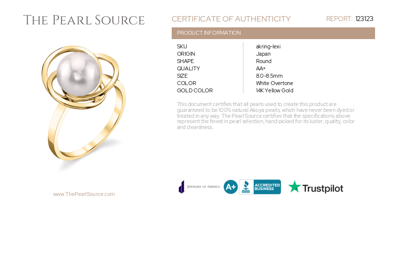 Akoya Pearl Lexi Ring-Certificate
