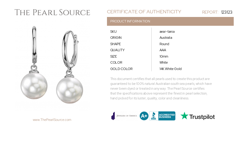 South Sea Pearl Huggie Tania Earrings-Certificate