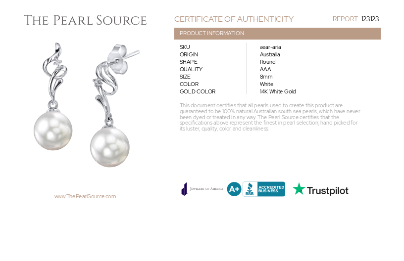 White South Sea Pearl & Diamond Aria Earrings-Certificate