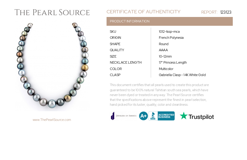 10-12mm Tahitian South Sea Pearl Multicolor Necklace - AAAA Quality-Certificate