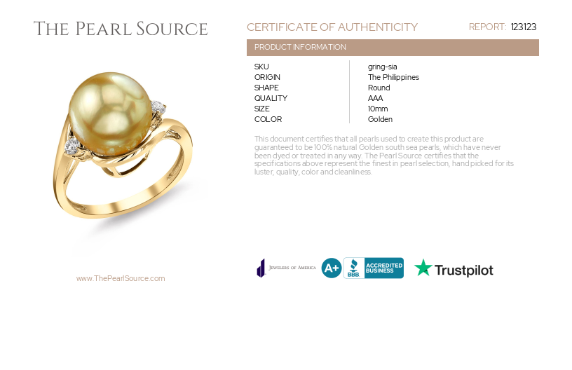 Golden South Sea Pearl & Diamond Sia Ring-Certificate