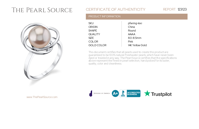 Pink Freshwater Pearl Lexi Ring-Certificate