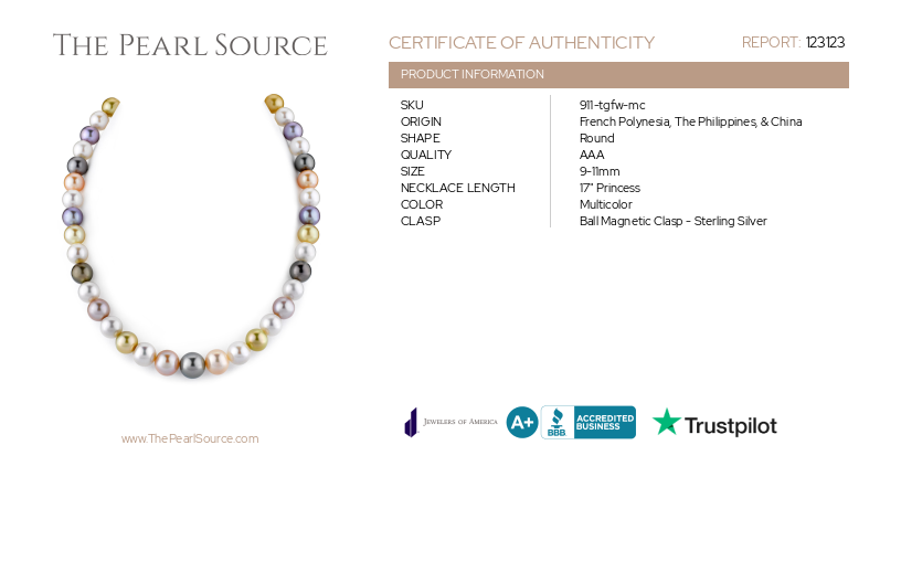 9-11mm Tahitian & Freshwater Multicolor Pearl Necklace - AAA Quality-Certificate