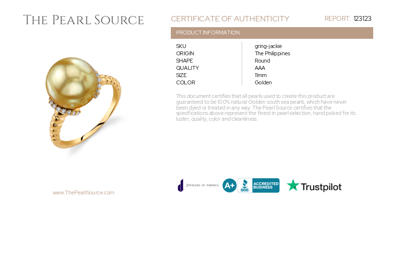 Golden South Sea Pearl & Diamond Jackie Ring-Certificate