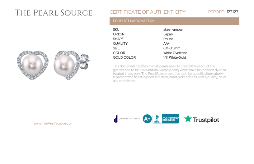 Akoya Pearl & Diamond Heart Amour Earrings-Certificate