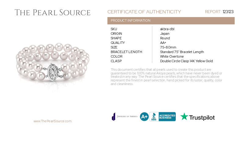 Japanese Large Akoya White Pearl Double Bracelet-Certificate