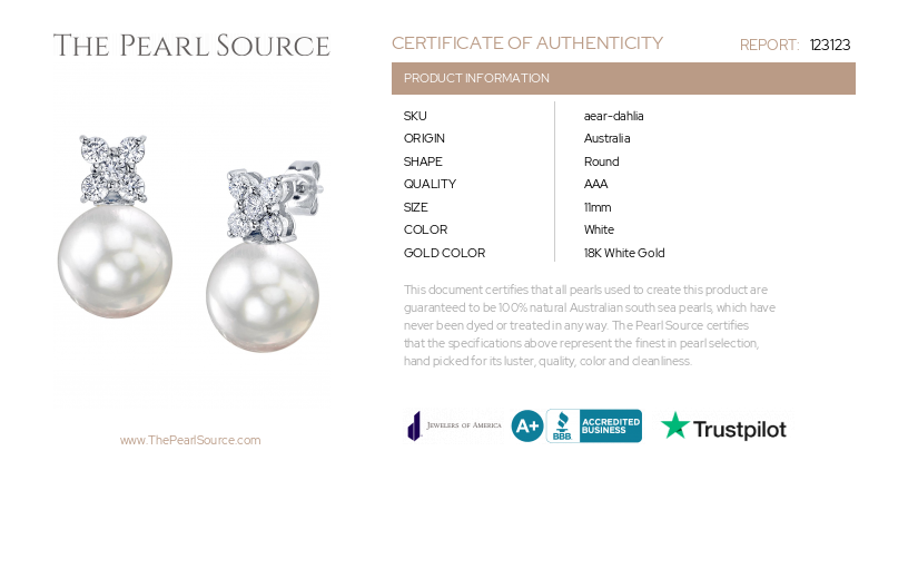 White South Sea Pearl & Diamond Dahlia Earrings-Certificate