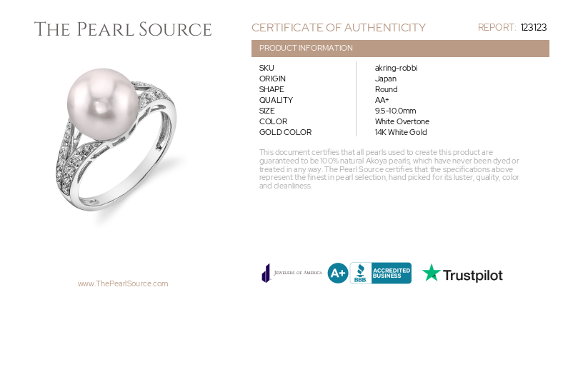 Akoya Pearl & Diamond Robbi Ring-Certificate