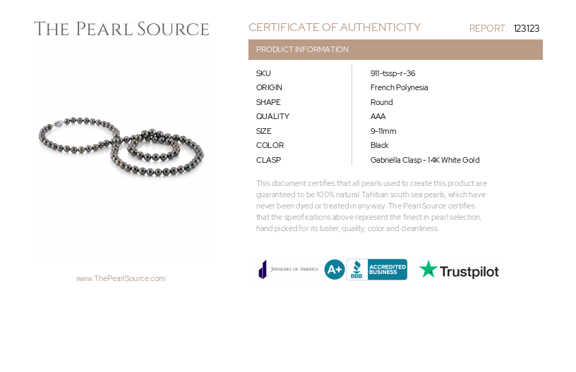 Opera Length 9-11mm Tahitian South Sea Pearl Necklace-Certificate