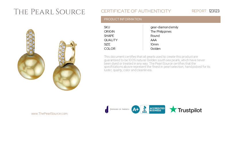 Golden South Sea Pearl & Diamond Huggie Emily Earrings-Certificate