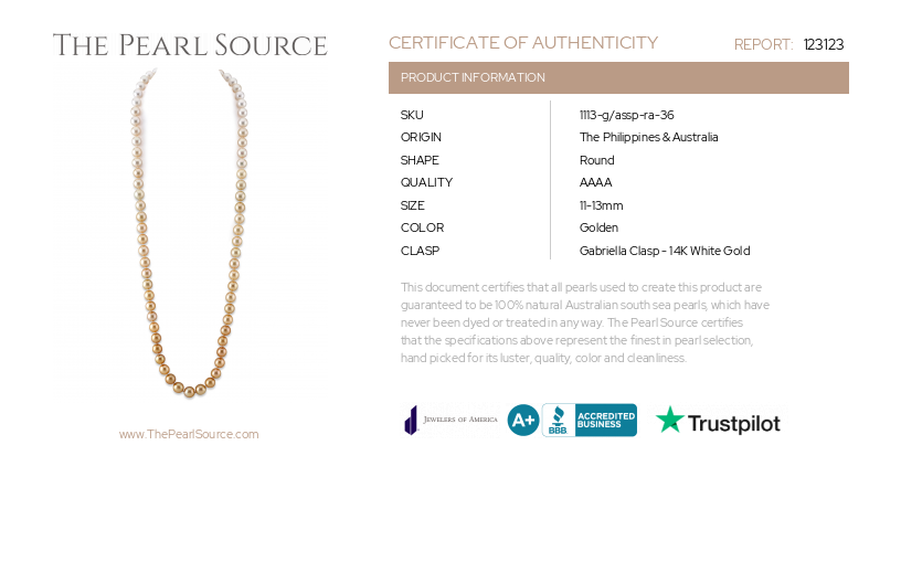 Opera Length 11-13mm Golden & White South Sea Pearl Ombre Necklace - AAAA Quality-Certificate