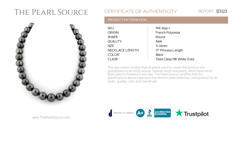 11-14mm Tahitian South Sea Pearl Necklace - AAA Quality-Certificate