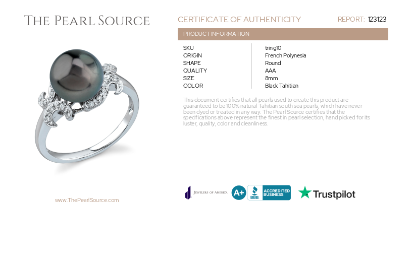Tahitian South Sea Pearl Crown Jewel Ring-Certificate