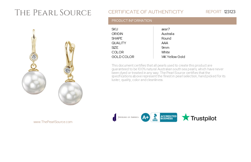 South Sea Pearl & Diamond Michelle Earrings-Certificate