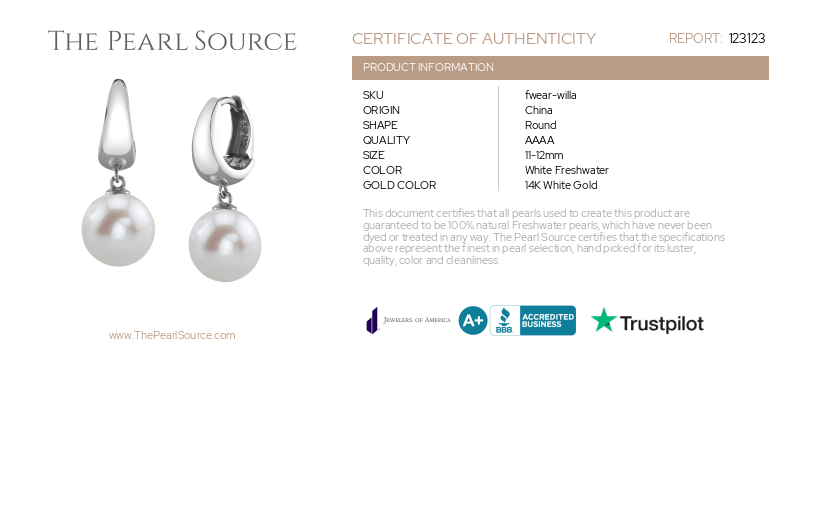 Freshwater Pearl Hoop Willa Dangling Earrings-Certificate