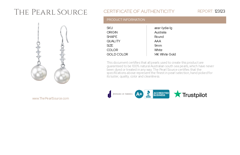 South Sea Pearl & Lab Grown Diamond Lydia Earrings-Certificate