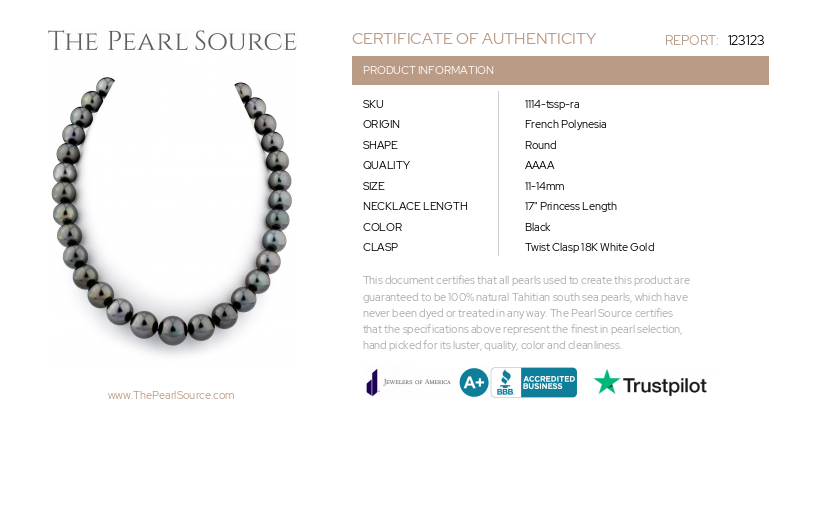 11-14mm Tahitian South Sea Pearl Necklace - AAAA Quality-Certificate