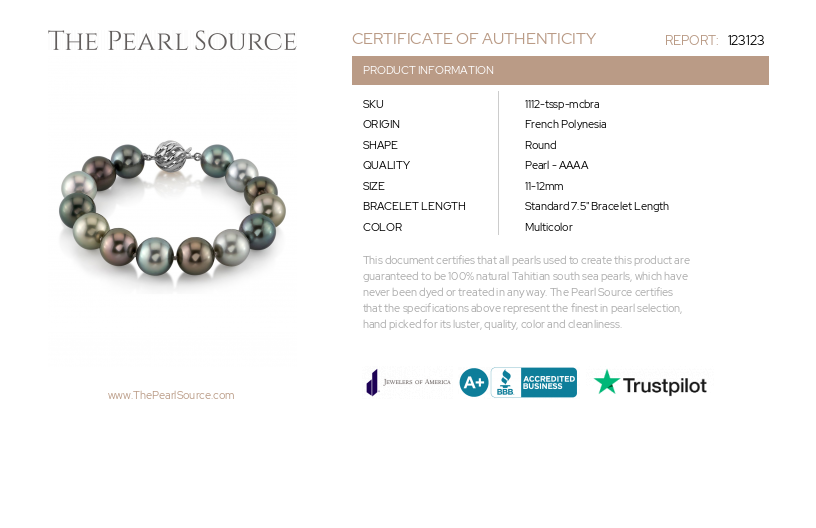 11-12mm Tahitian South Sea Multicolor Pearl Bracelet- AAAA Quality-Certificate