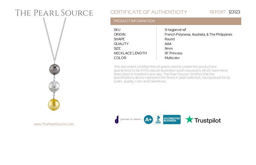 South Sea Multicolor Pearl Triple Drop Pearl Pendant-Certificate